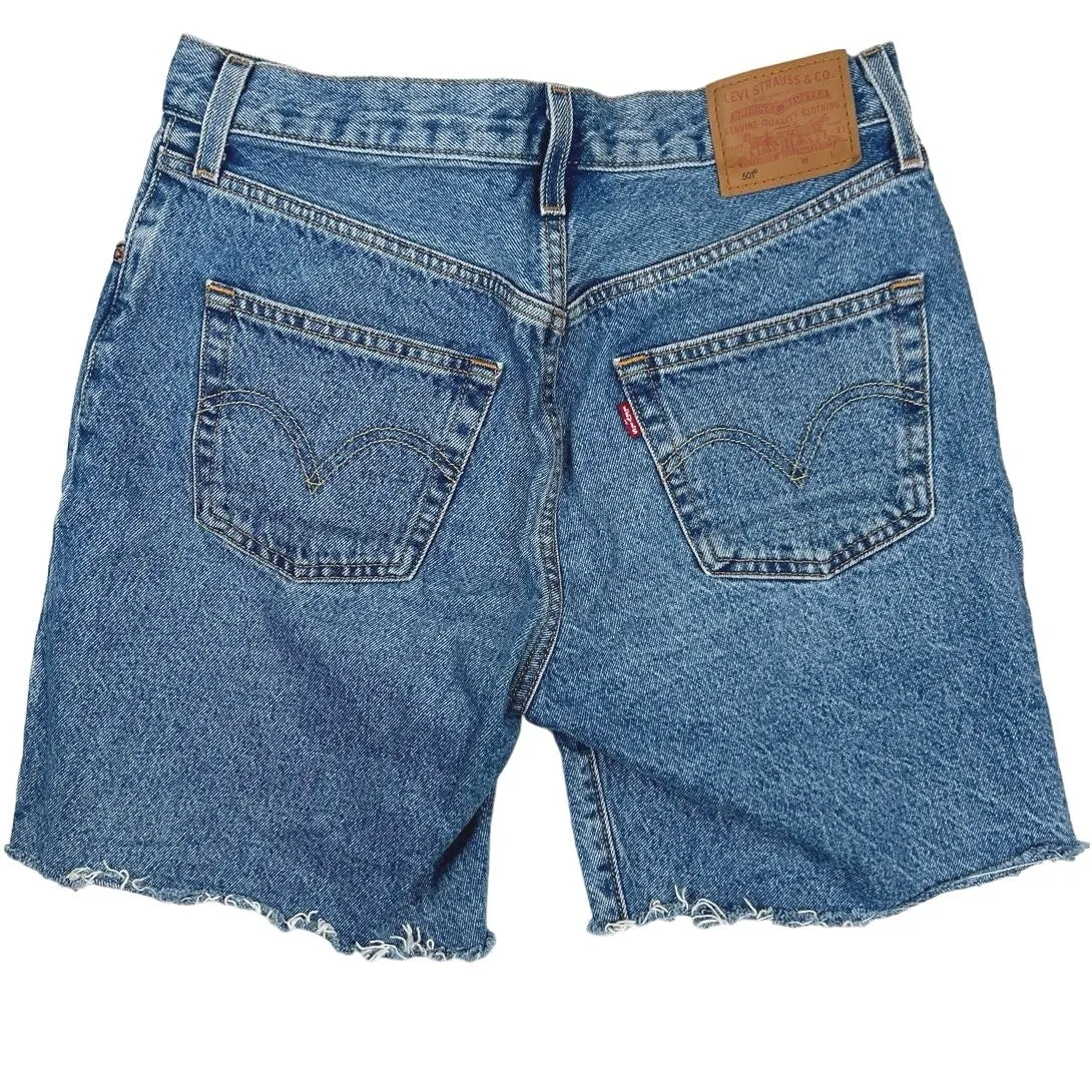 Levi Strauss & Co. Women's Blue Denim High Rise Cut Off Hem Jeans Shorts Size 27