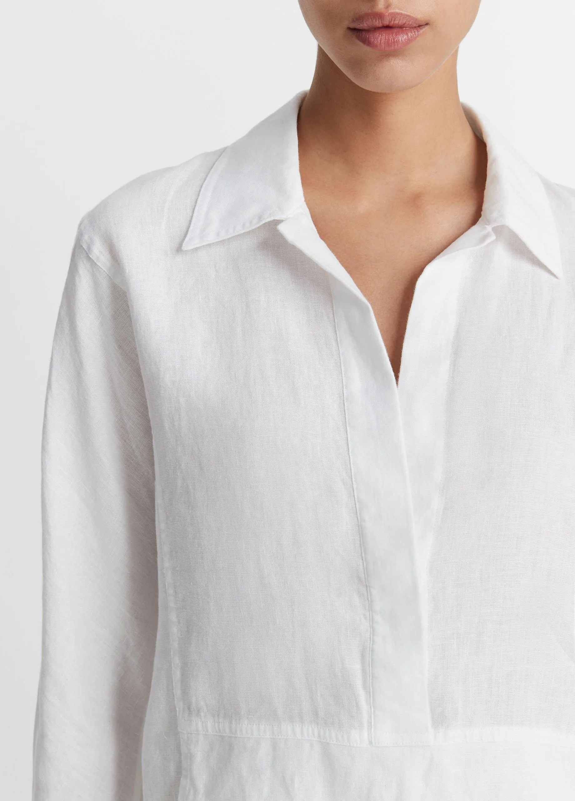 Linen Relaxed Kangaroo-Pocket Pullover Shirt