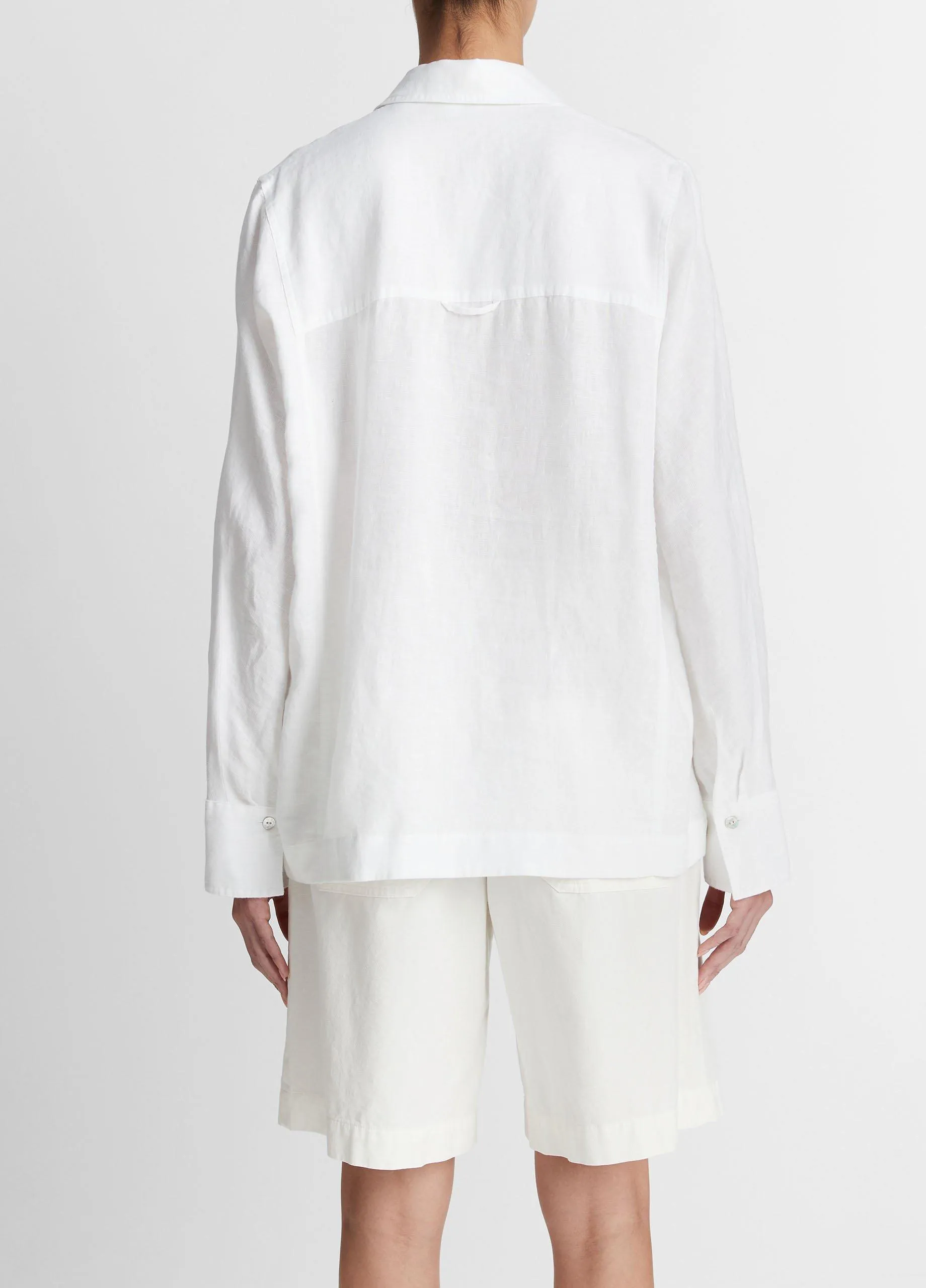 Linen Relaxed Kangaroo-Pocket Pullover Shirt