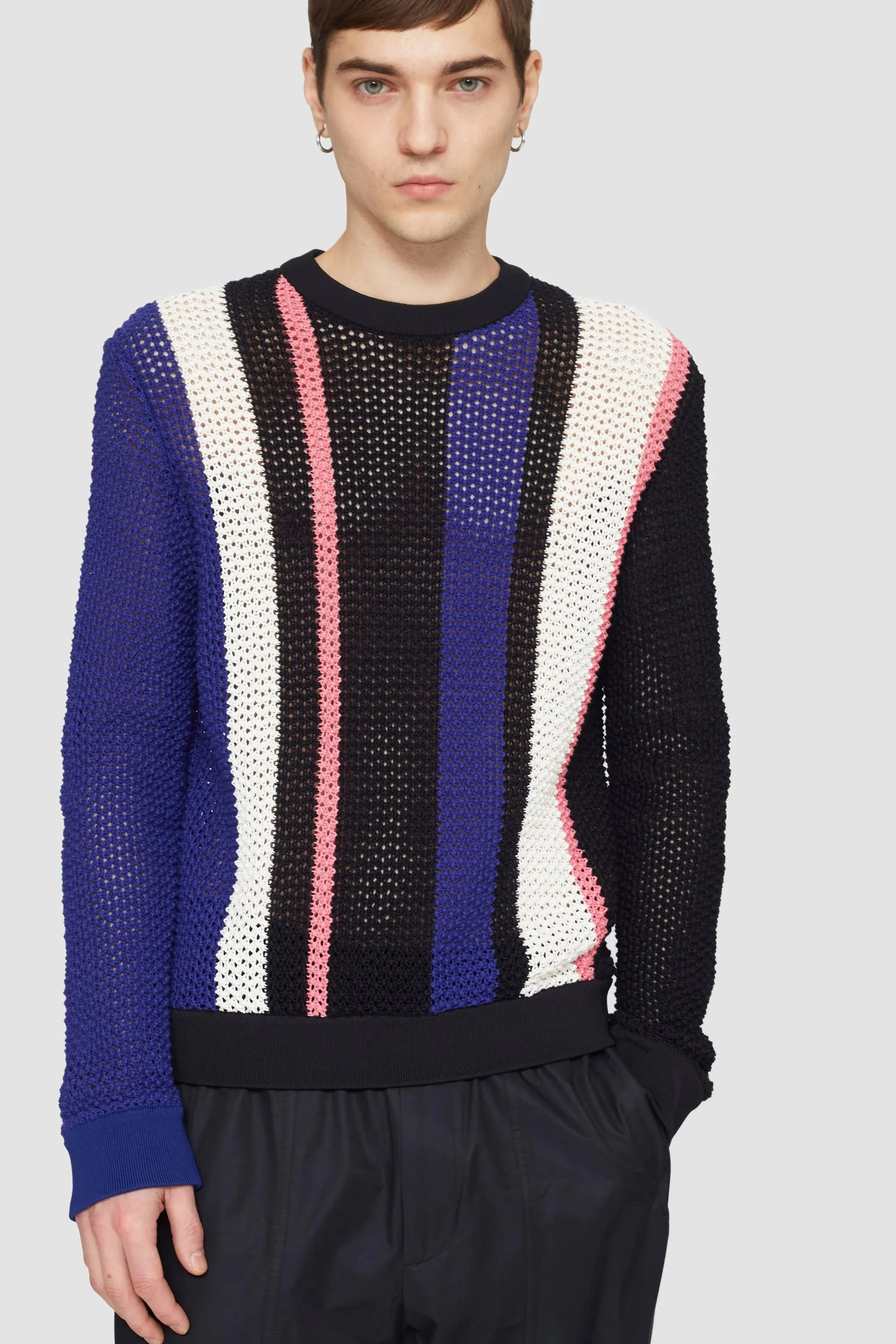 Long Sleeve Stripe Pointelle Pullover