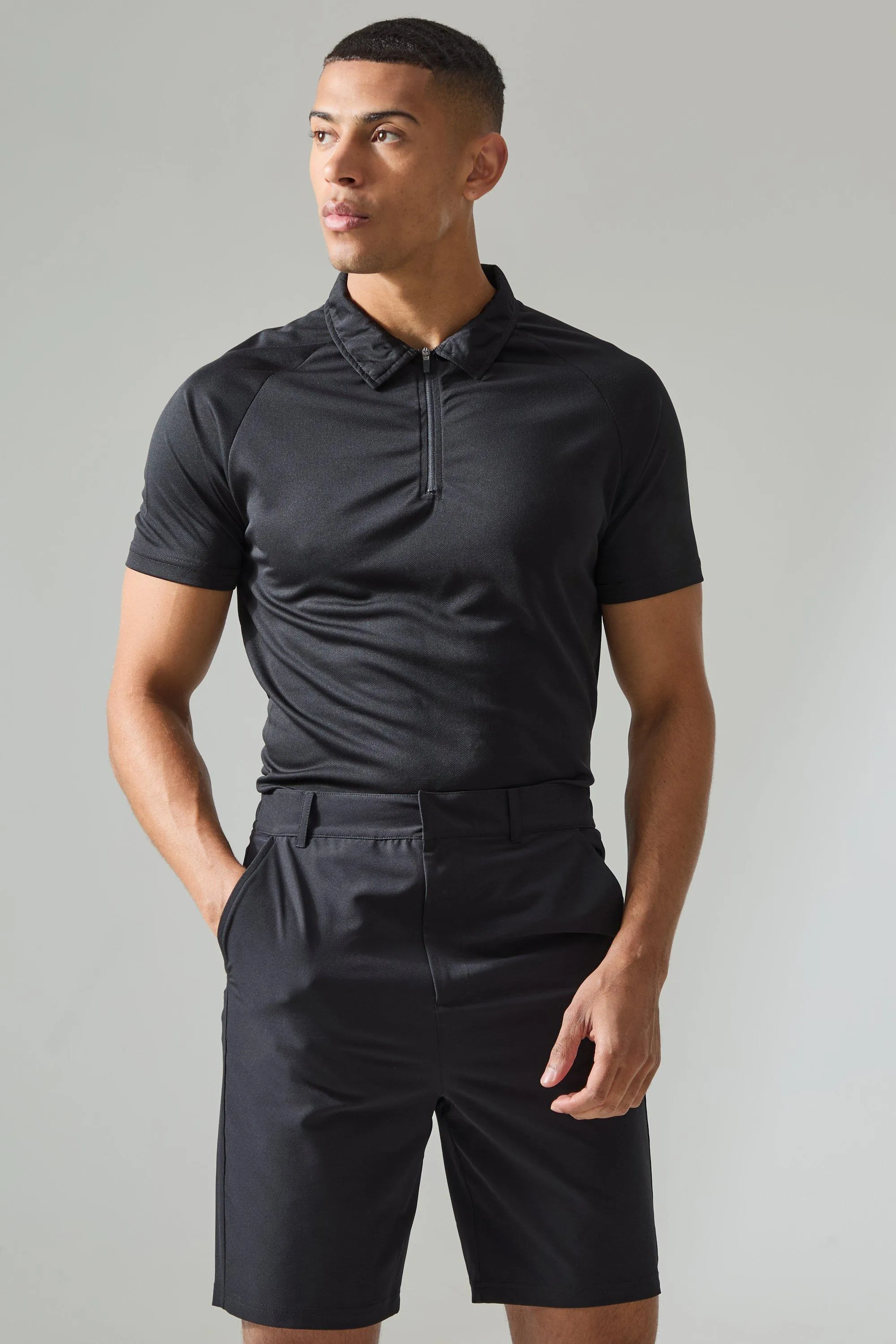 Man Active Zip Golf Slim Fit Polo