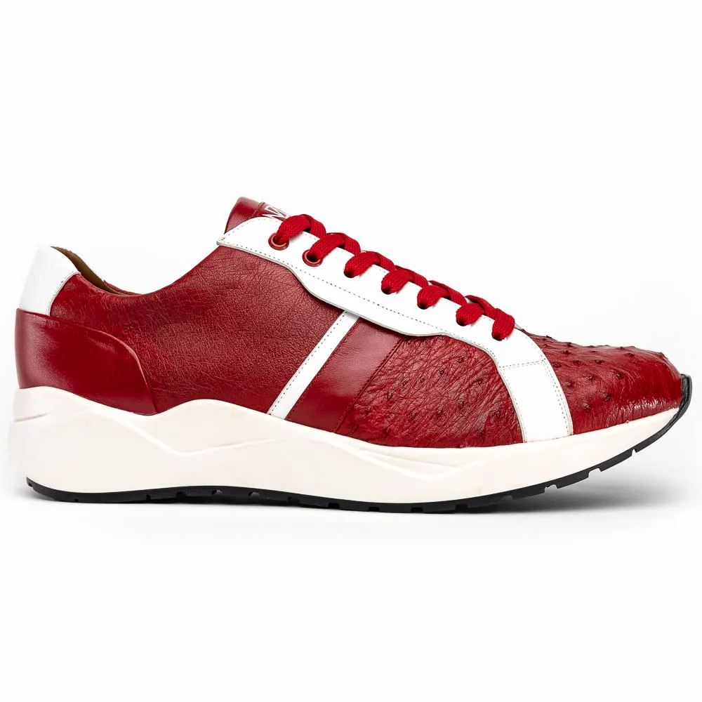 Marco Di Milano Lyon II Ostrich Quill & Calfskin Sneakers Red / White