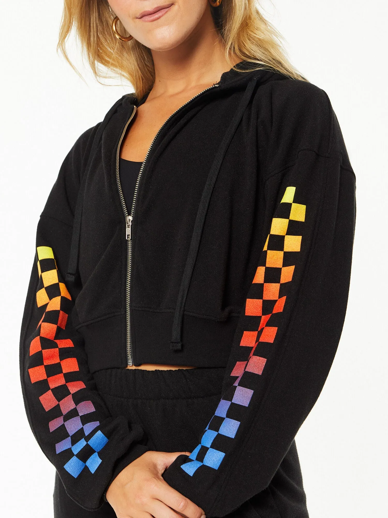 Marissa Cropped Zip Up Hoodie | Black