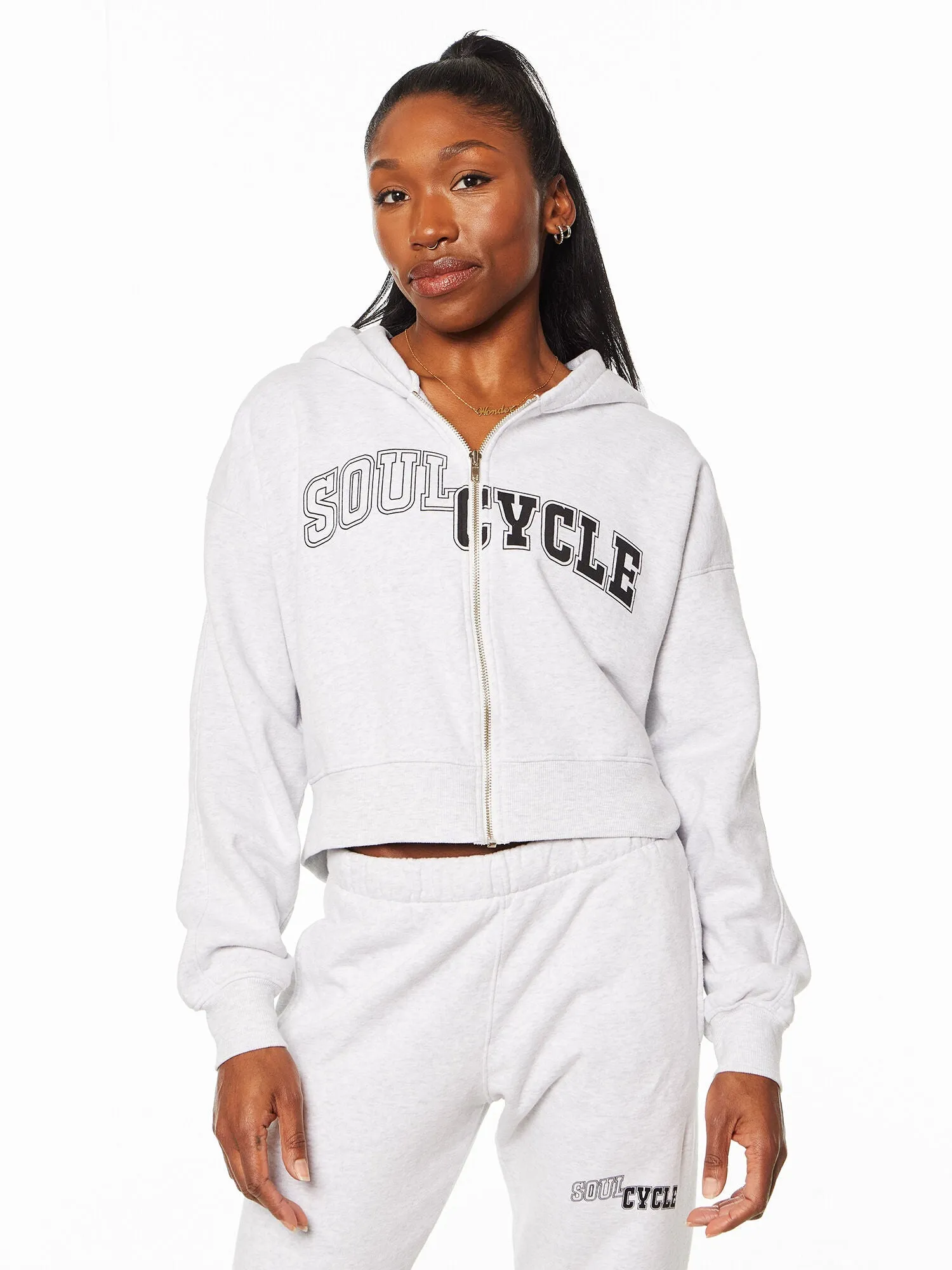 Marissa Cropped Zip Up Hoodie | Heather Grey