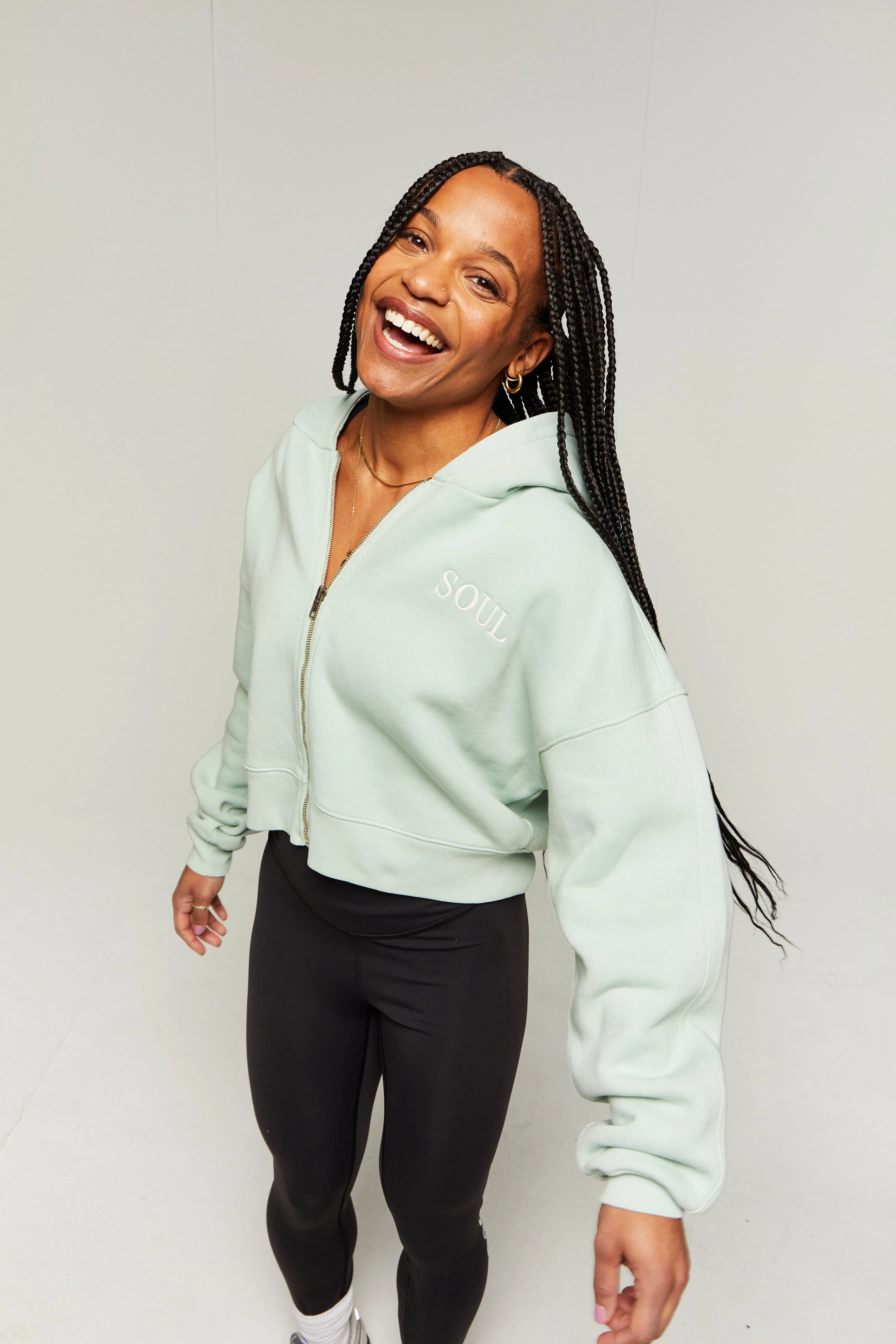 Marissa Cropped Zip Up Hoodie | Teal