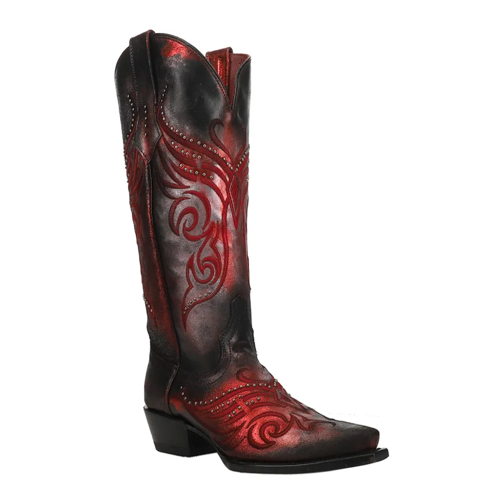 Masquerade Embroidered Gradient Metallic Studded Snip Toe Cowboy Boots