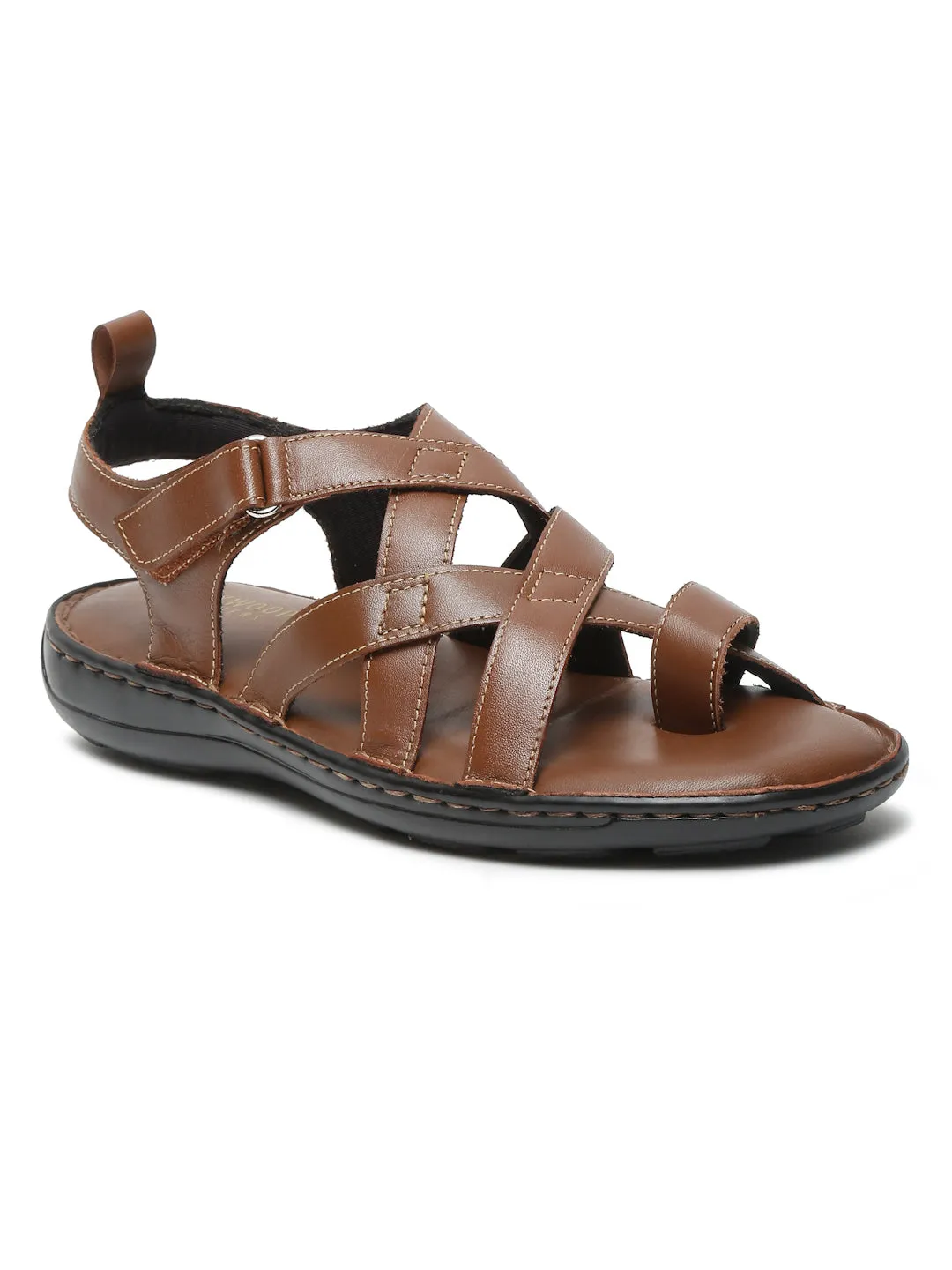 Men One Toe Leather Comfort Sandals With Velcro Closure