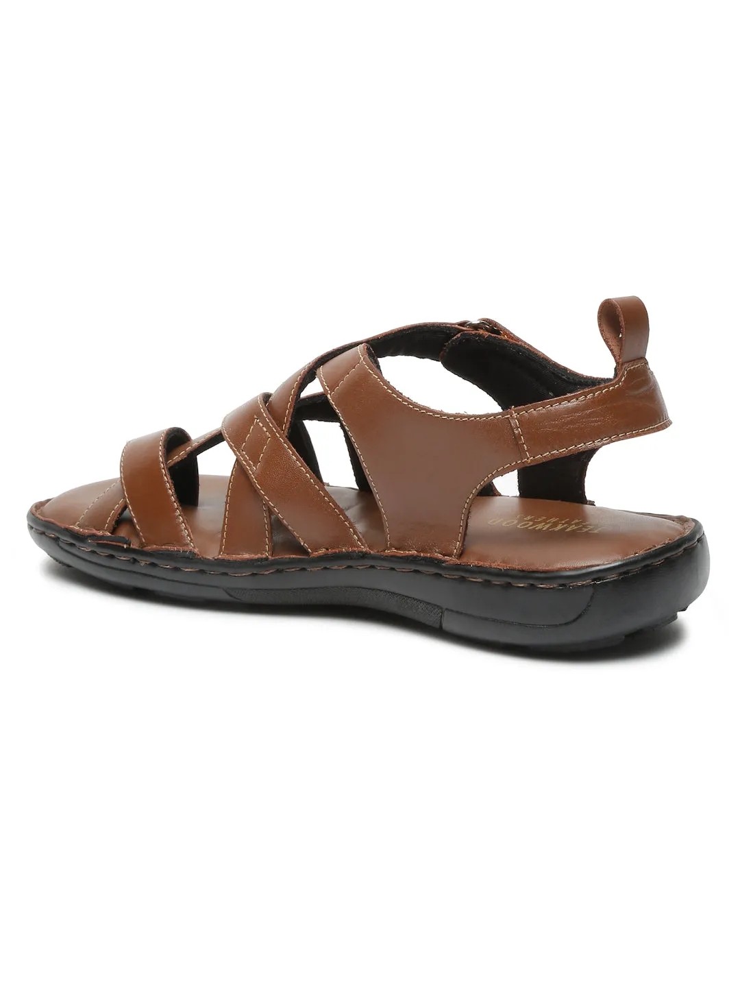 Men One Toe Leather Comfort Sandals With Velcro Closure