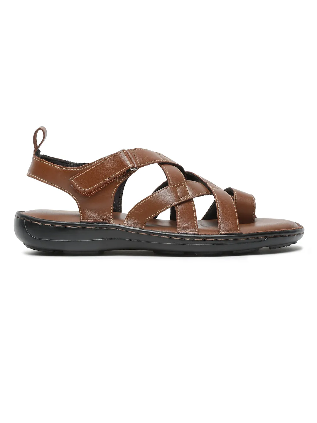 Men One Toe Leather Comfort Sandals With Velcro Closure