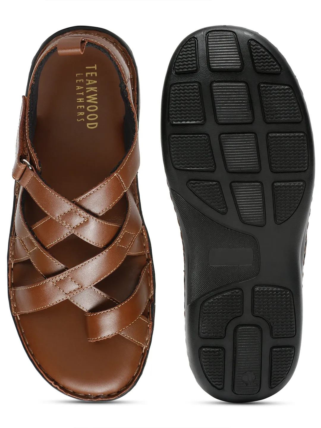 Men One Toe Leather Comfort Sandals With Velcro Closure