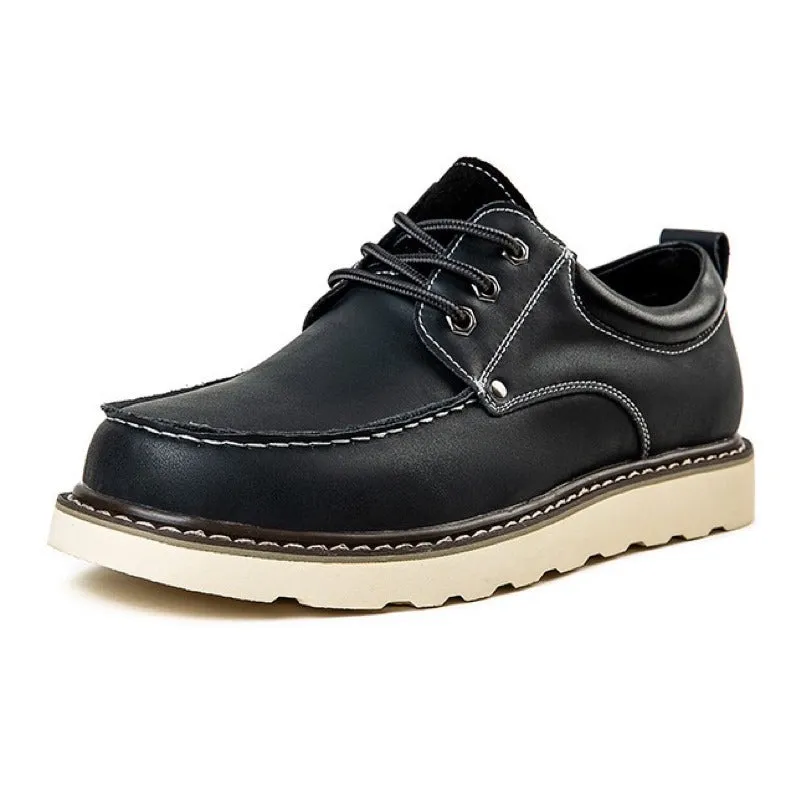 Men's Casual Shoes Leather Loafers Lace-up Camp Work Shoes A008