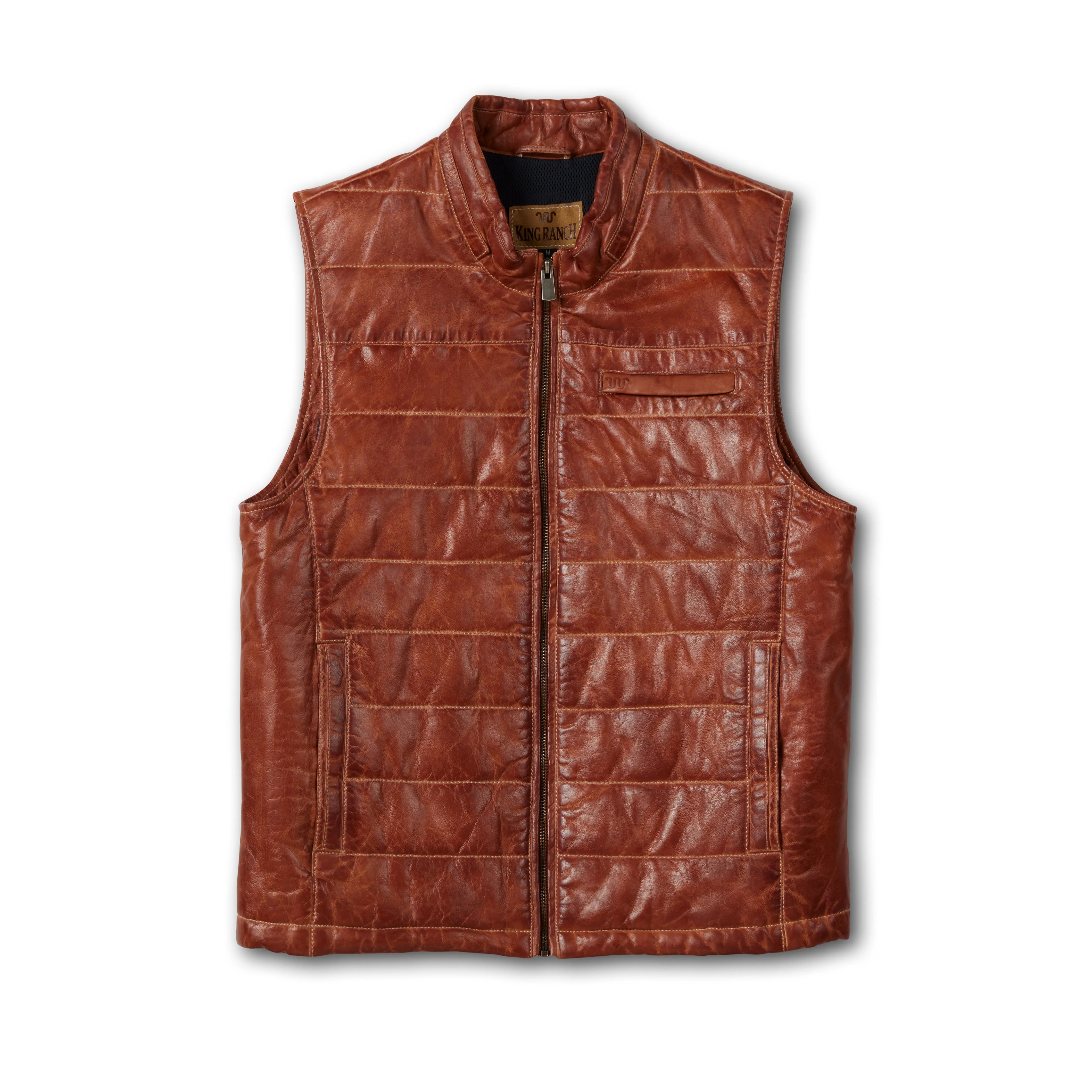 Men's Leather Quilted Puff Vest With Pockets