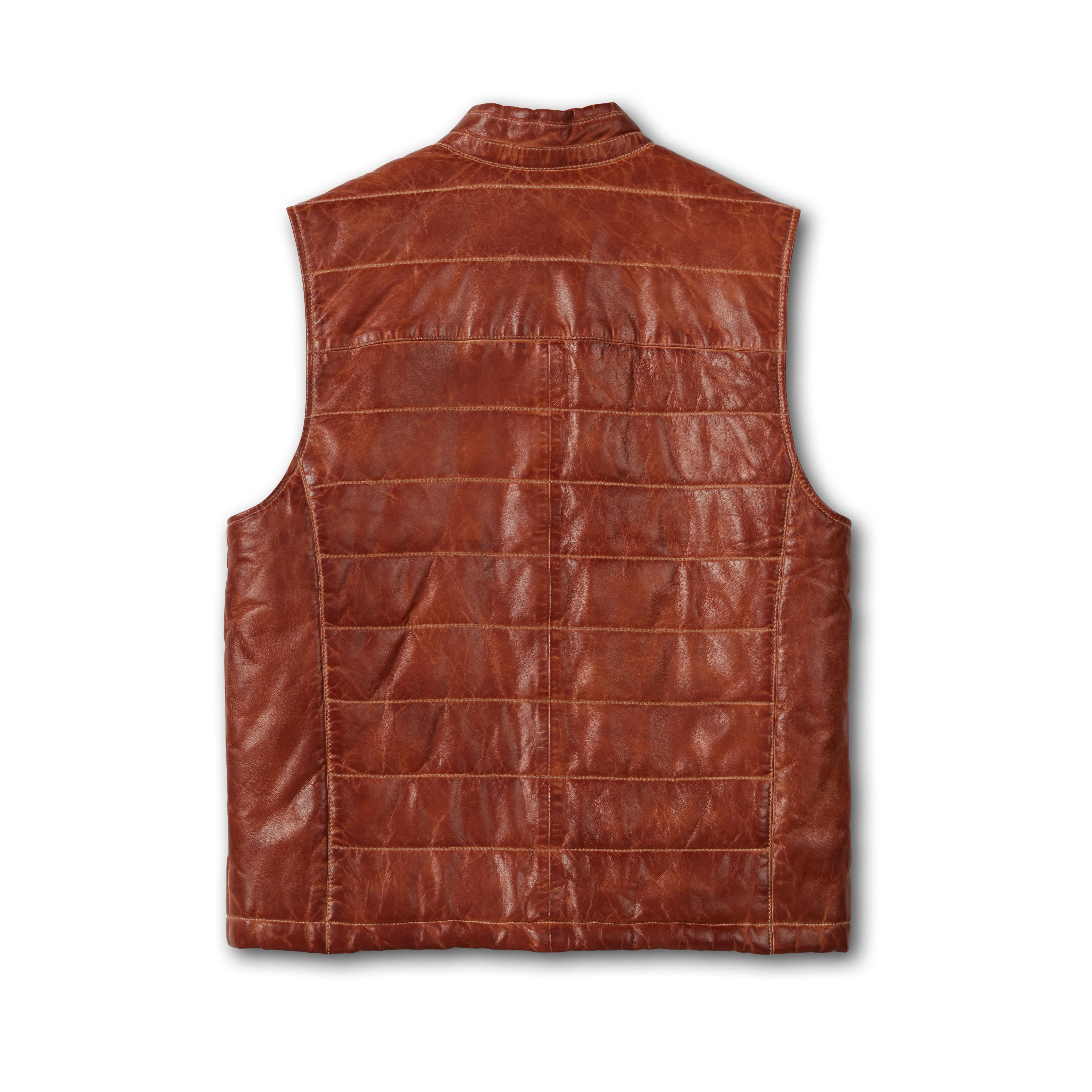 Men's Leather Quilted Puff Vest With Pockets