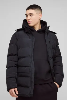 Mid Length Hooded Puffer In Black