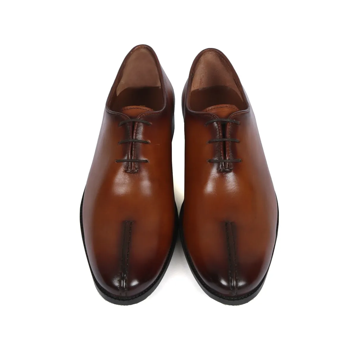 Mid Stitched 3-Lace Oxford Shoes in One Piece Whole Cut Tan Leather By Brune & Bareskin