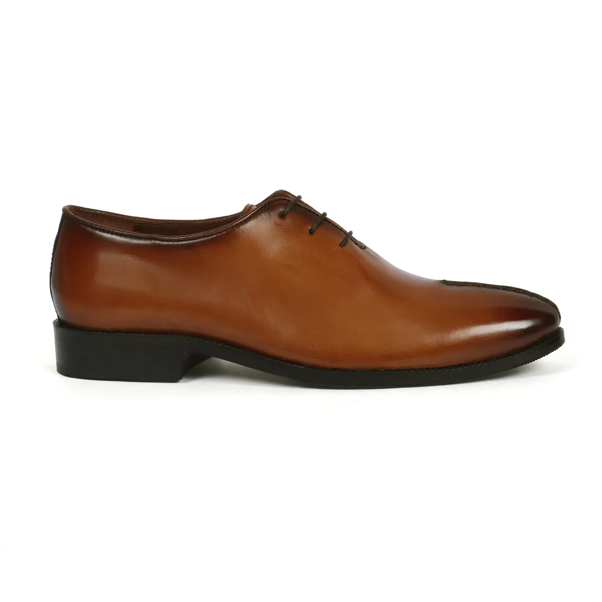 Mid Stitched 3-Lace Oxford Shoes in One Piece Whole Cut Tan Leather By Brune & Bareskin