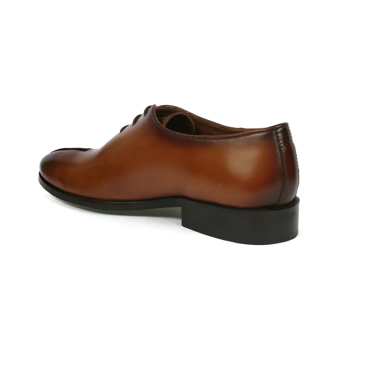 Mid Stitched 3-Lace Oxford Shoes in One Piece Whole Cut Tan Leather By Brune & Bareskin