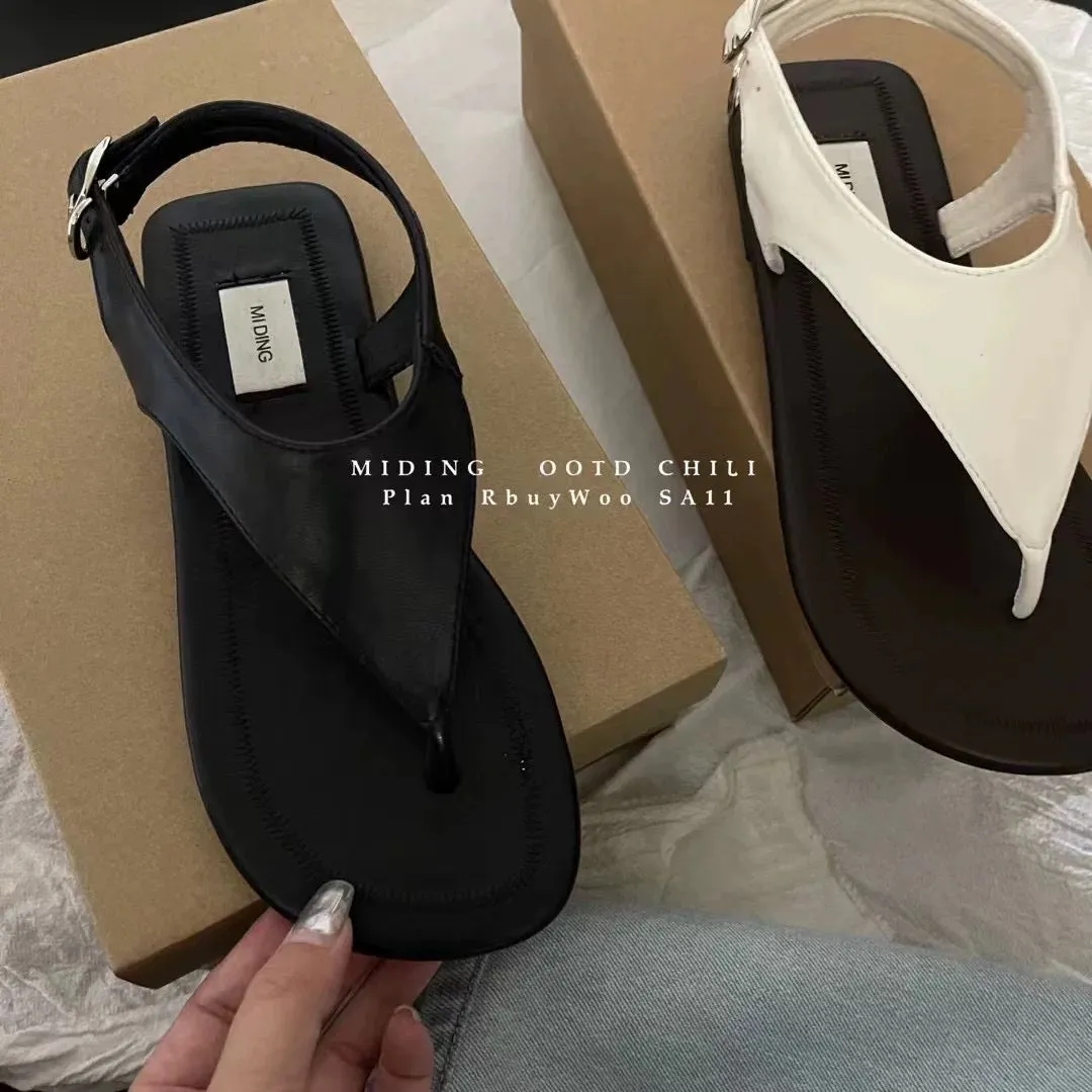 MIDING Yonecho Hanli and Korean style ~ niche retro simple versatile flip-toe sandals color-blocked soft-soled Roman shoes for w