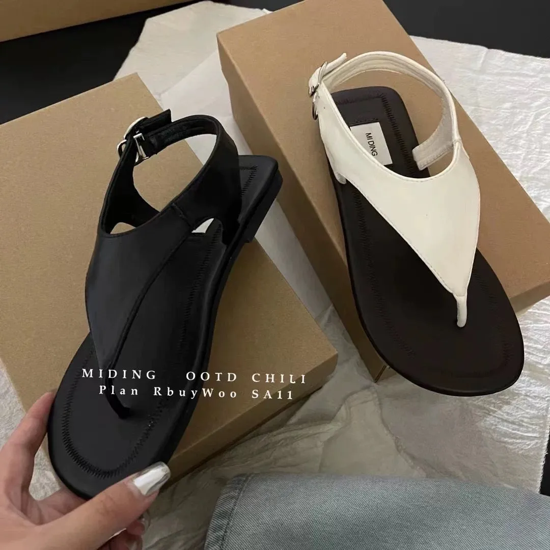 MIDING Yonecho Hanli and Korean style ~ niche retro simple versatile flip-toe sandals color-blocked soft-soled Roman shoes for w