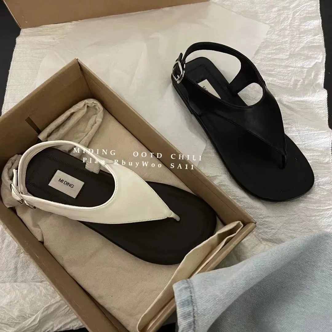 MIDING Yonecho Hanli and Korean style ~ niche retro simple versatile flip-toe sandals color-blocked soft-soled Roman shoes for w