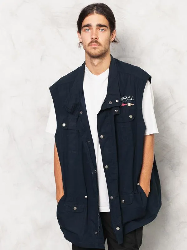 Navy Blue Men Windbreaker Waistcoat Vest