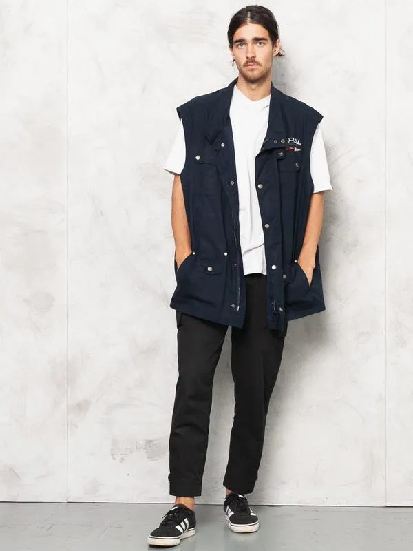 Navy Blue Men Windbreaker Waistcoat Vest