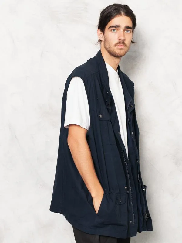 Navy Blue Men Windbreaker Waistcoat Vest