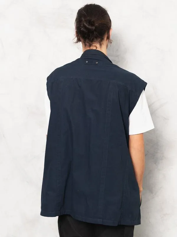 Navy Blue Men Windbreaker Waistcoat Vest