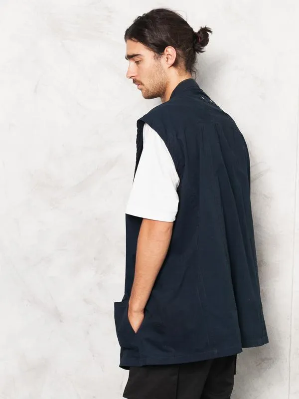 Navy Blue Men Windbreaker Waistcoat Vest