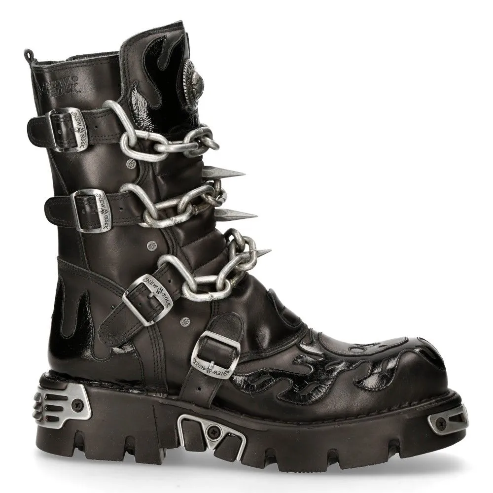 NEW ROCK - 727-S1 Chain Spike Lace Up Boots