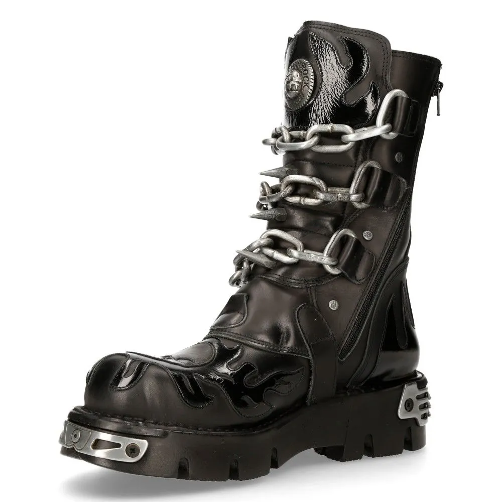 NEW ROCK - 727-S1 Chain Spike Lace Up Boots