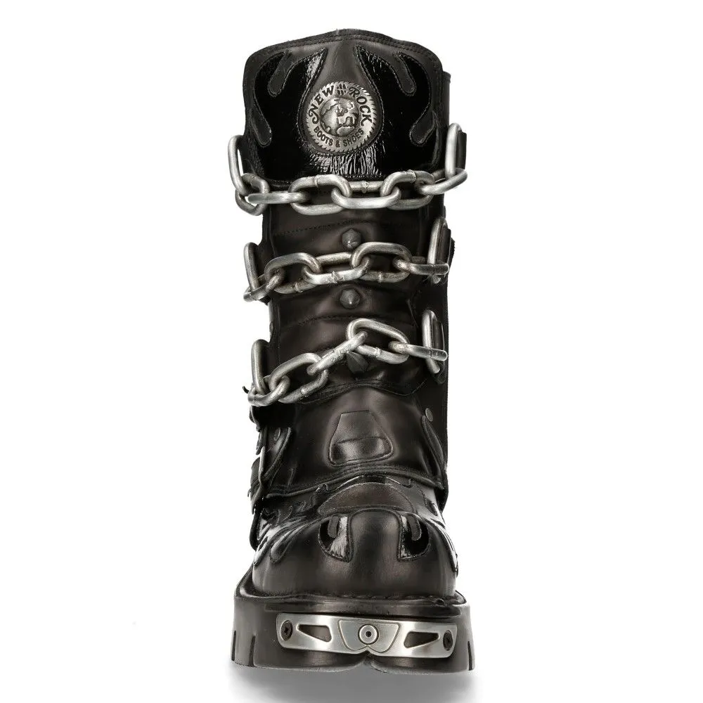 NEW ROCK - 727-S1 Chain Spike Lace Up Boots