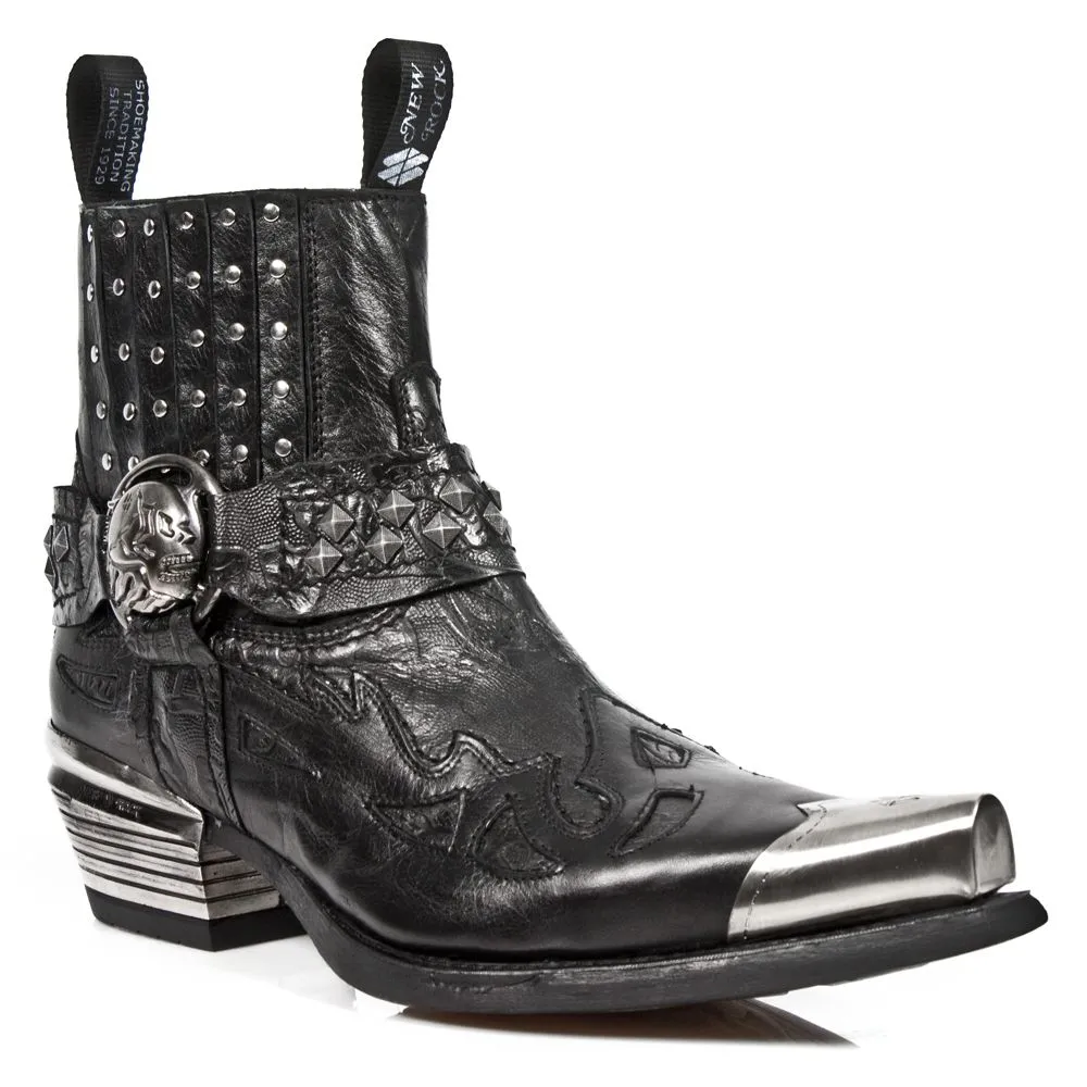 NEW ROCK - 7950P-S1 Gothic Ankle Boots With Steel Cap And Skull