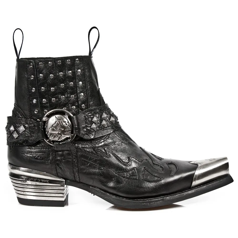 NEW ROCK - 7950P-S1 Gothic Ankle Boots With Steel Cap And Skull