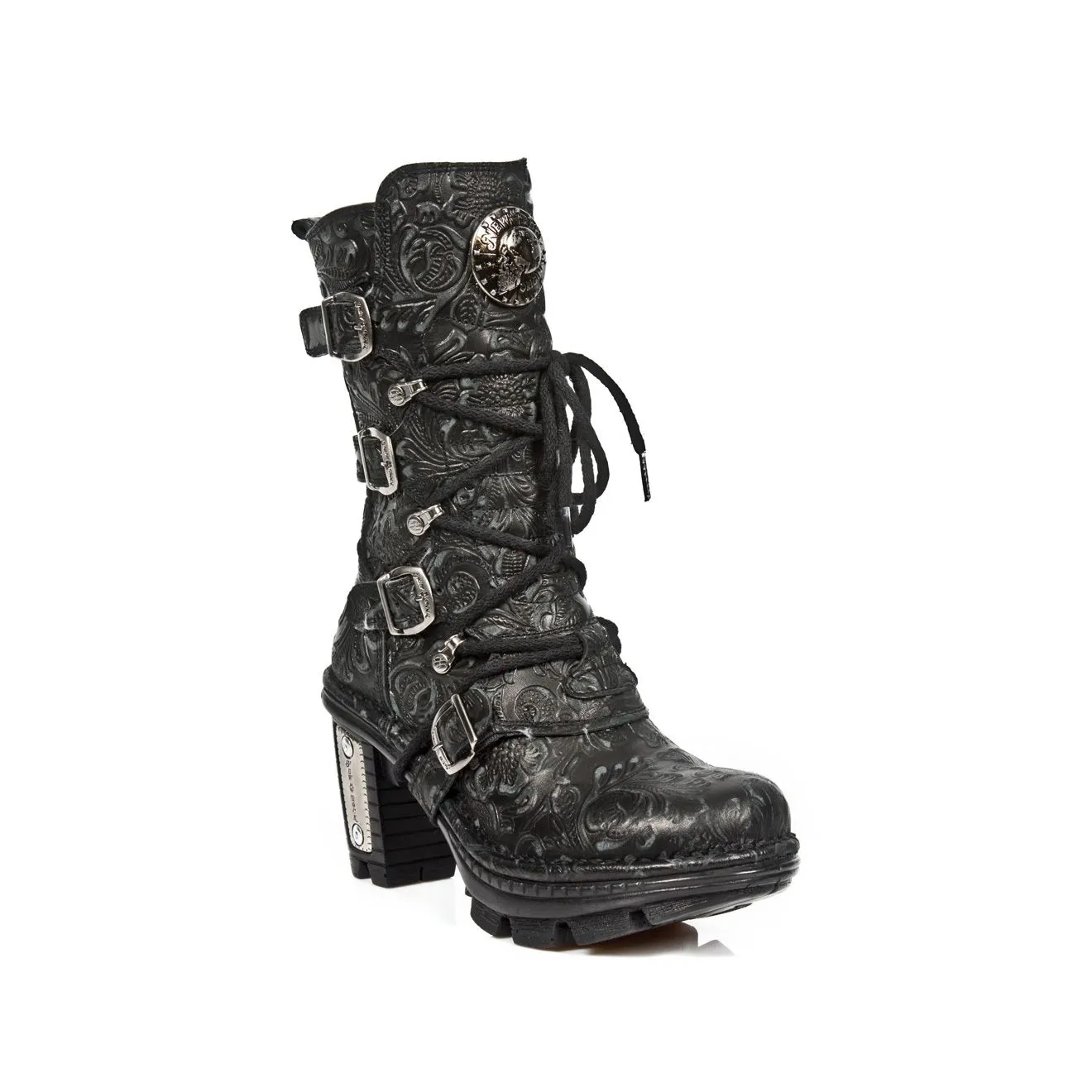 New Rock NEOTR005-S25 Vintage Black Floral Style Gothic Rock Punk Ladies Leather Boots