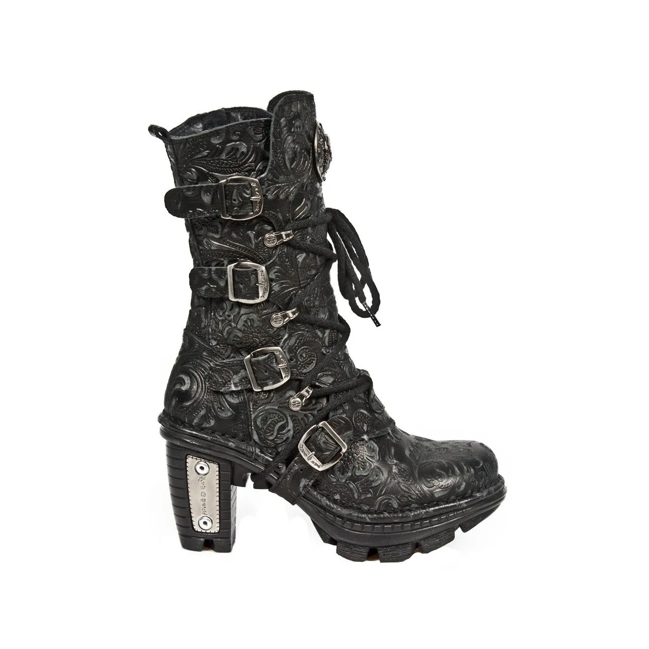 New Rock NEOTR005-S25 Vintage Black Floral Style Gothic Rock Punk Ladies Leather Boots