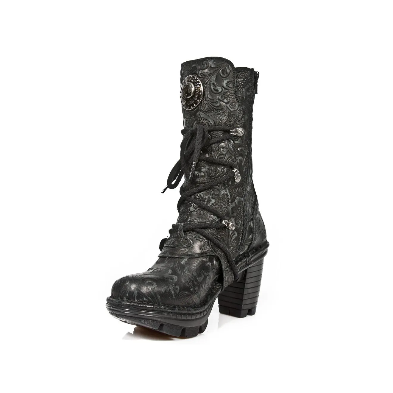 New Rock NEOTR005-S25 Vintage Black Floral Style Gothic Rock Punk Ladies Leather Boots