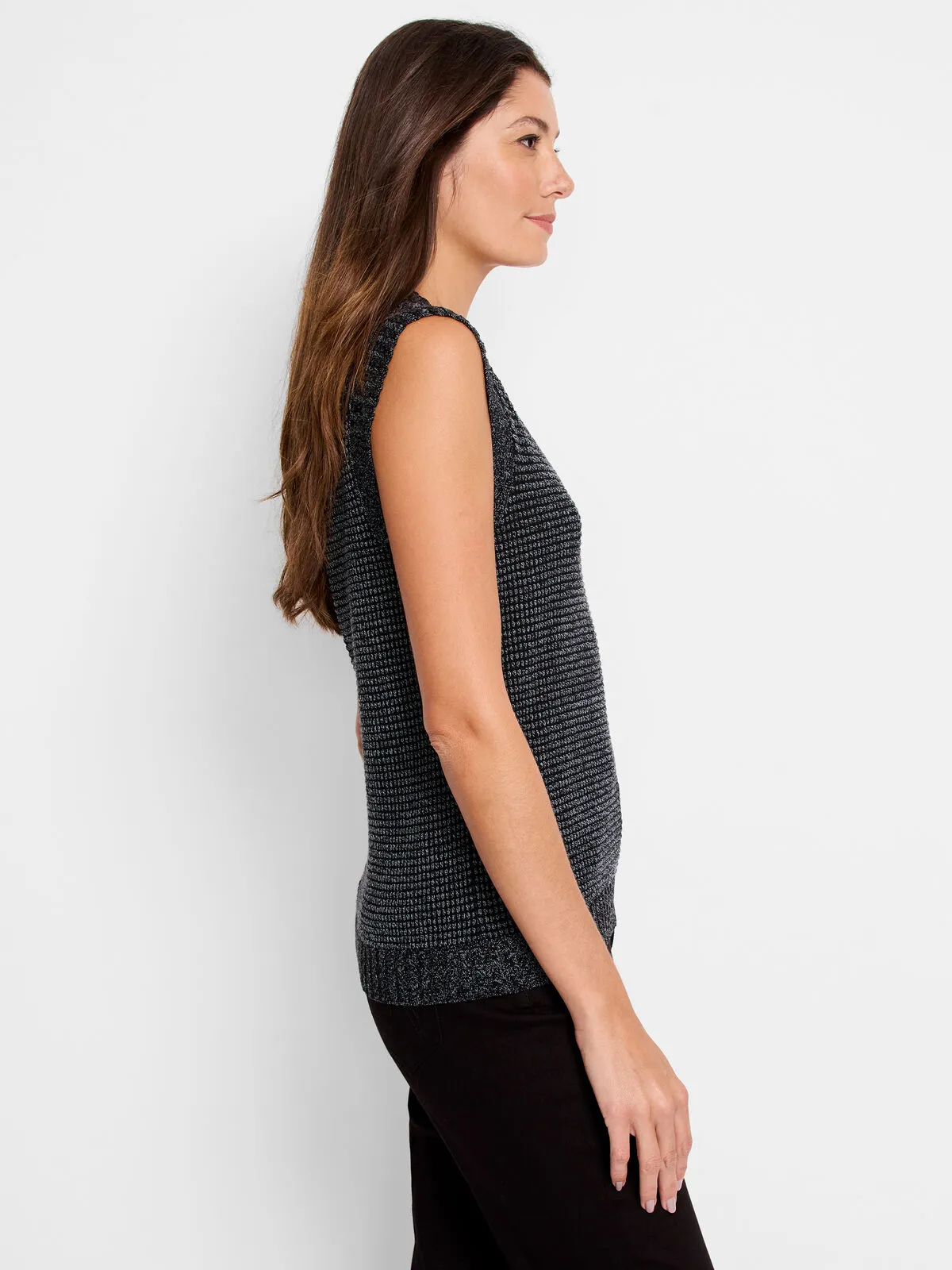 NIC+ZOE F241145 Pixel Knit Vest in Green Multi
