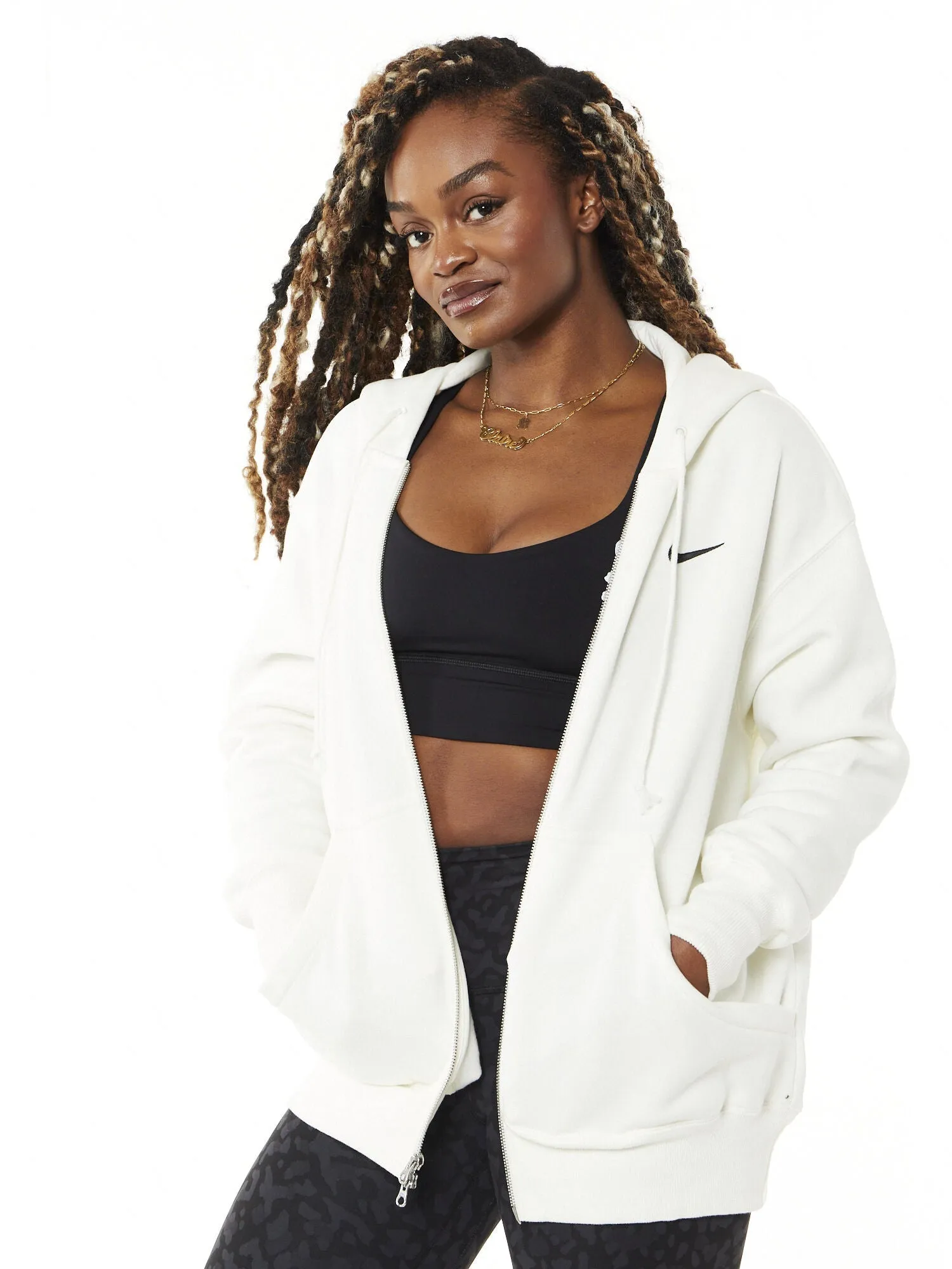 Nike | Oversized Full-Zip Hoodie | White/Black