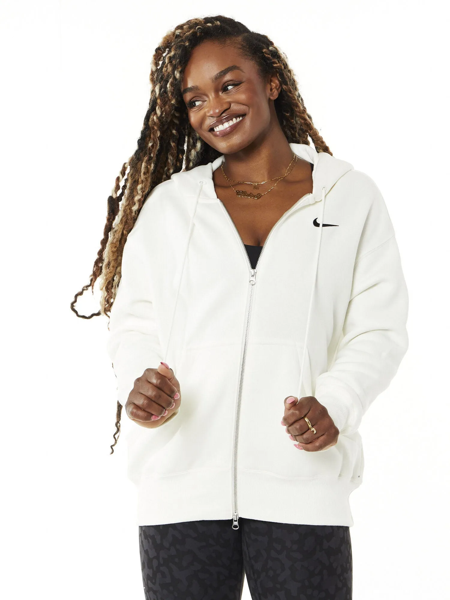 Nike | Oversized Full-Zip Hoodie | White/Black