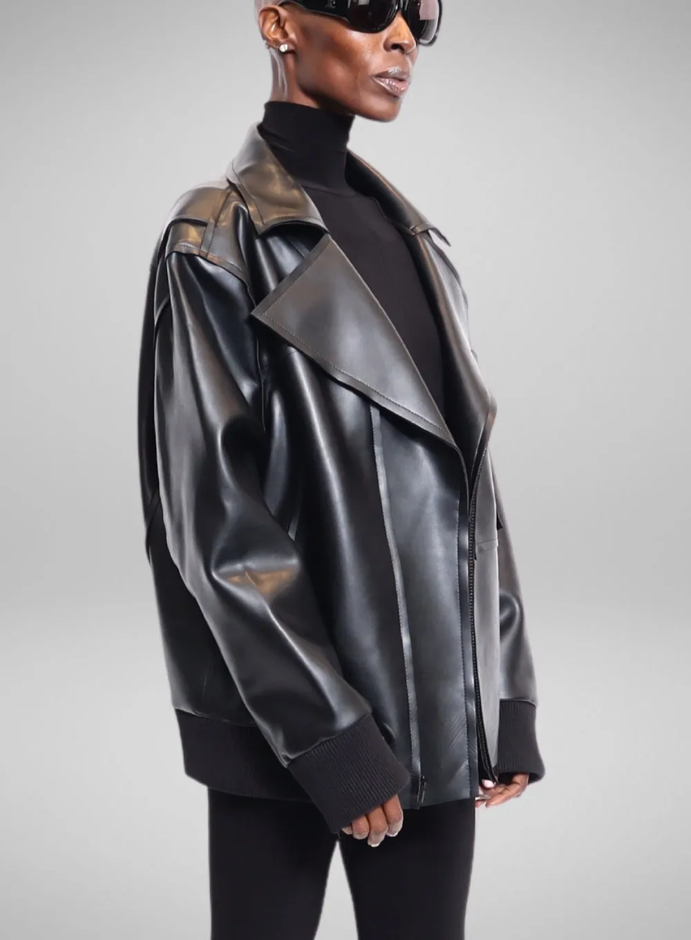 NORMA KAMALI | Oversized Faux Leather Moto Jacket