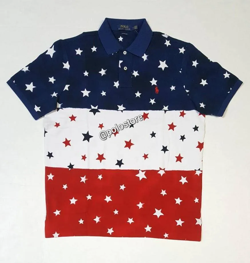 Nwt Polo Ralph Lauren Red/White/Blue Allover Print Star Classic Fit Polo