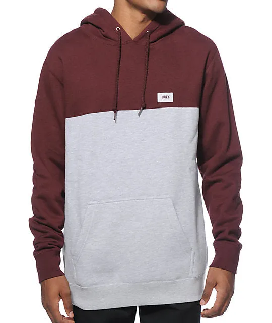 OBEY WEST PULLOVER HOOD // BURGUNDY/HEATHER GREY