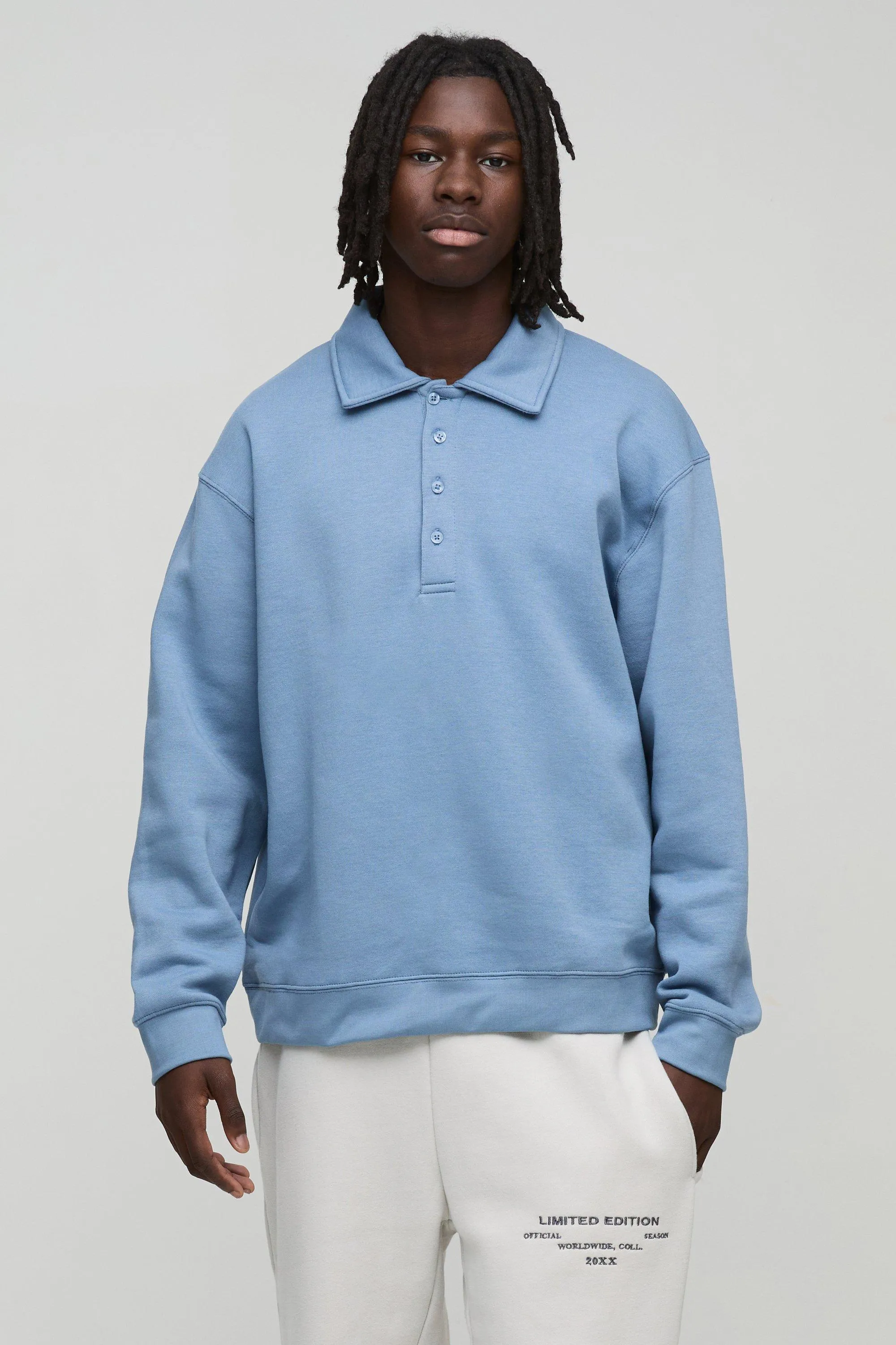 Oversized Heavyweight Long Sleeve Sweatshirt Polo