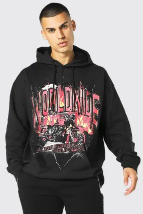 Oversized Worldwide Motorbike Graphic Hoodie
