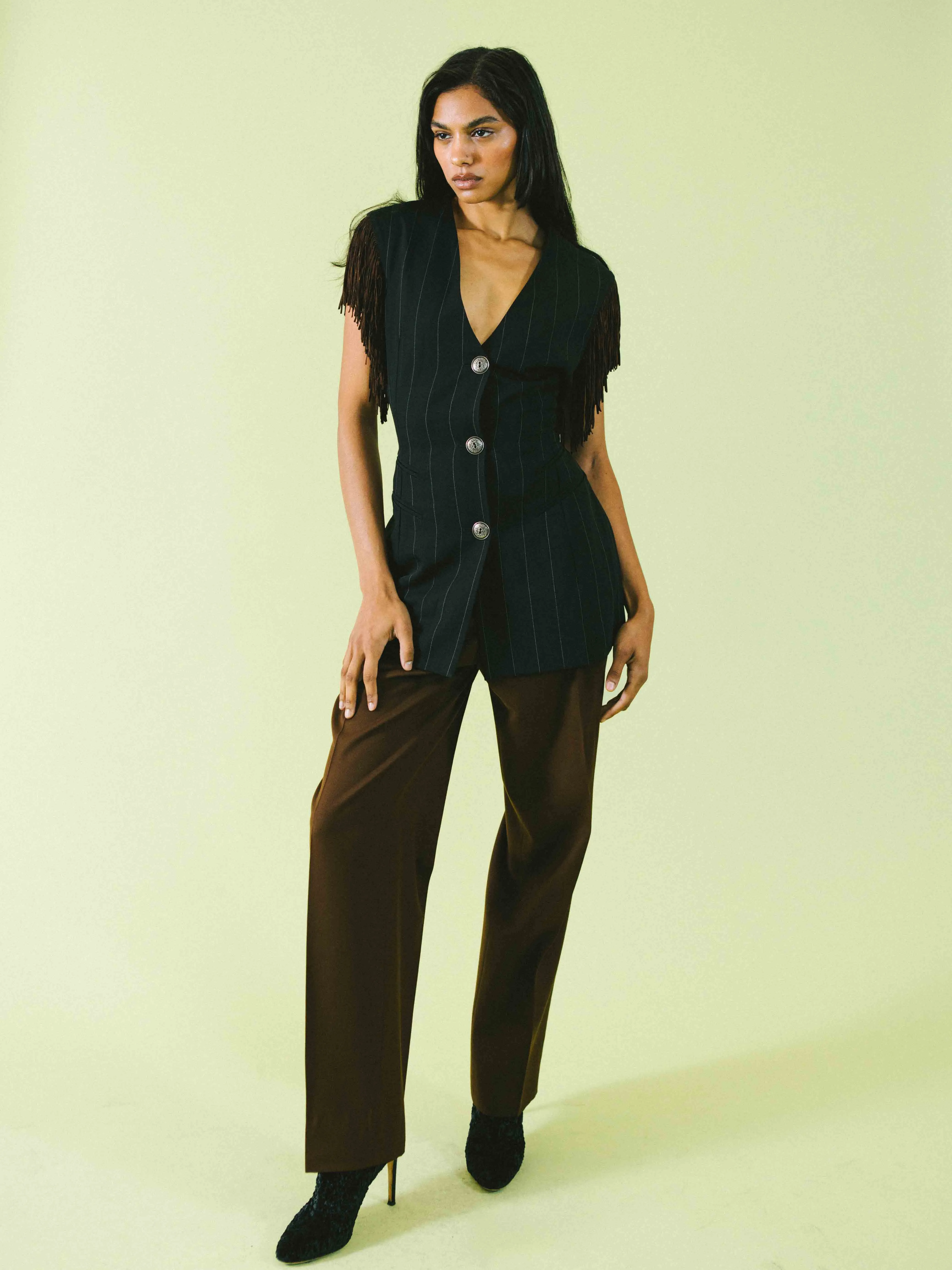 Ozbek Fringed Pinstripe Vest