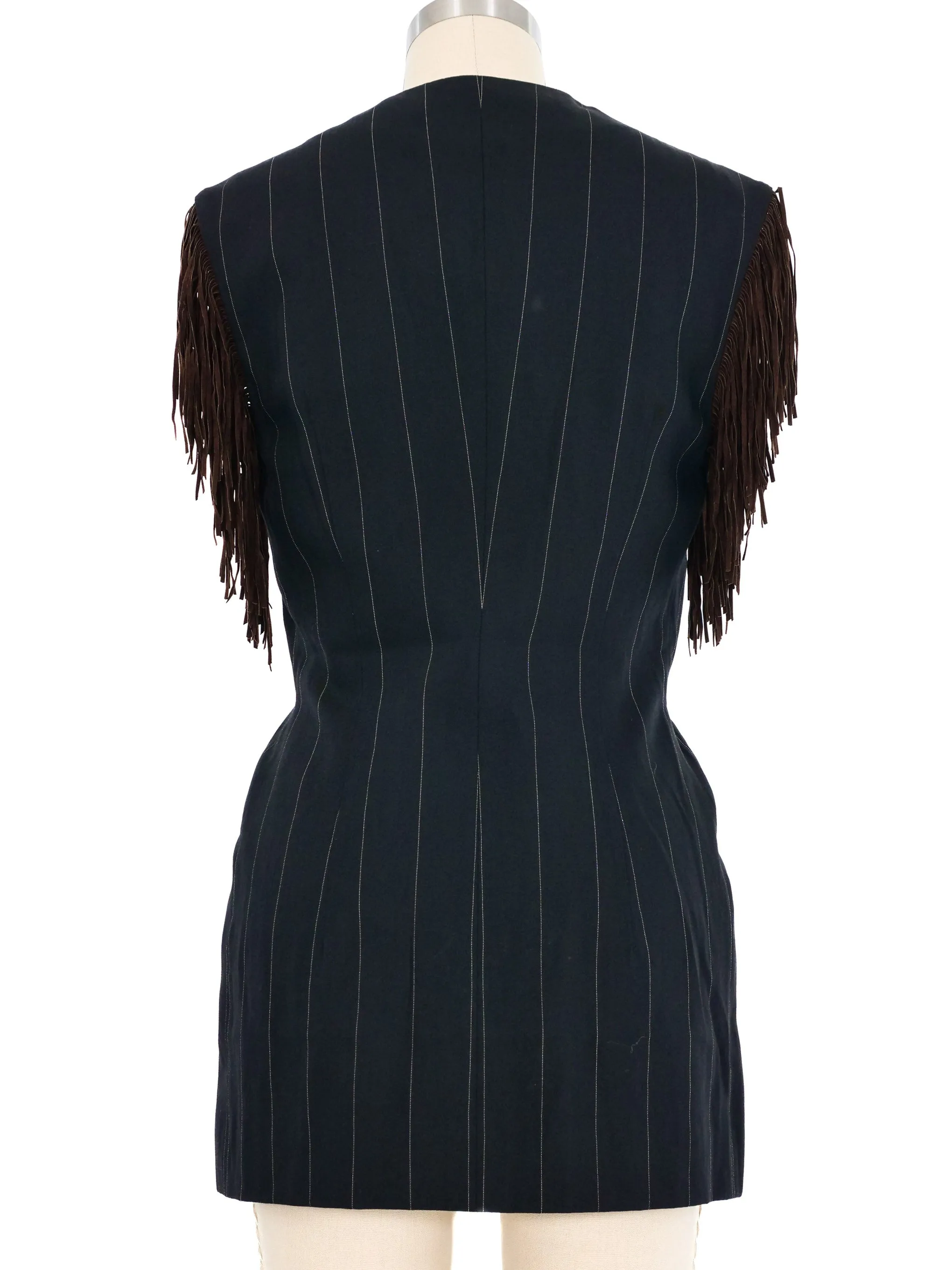 Ozbek Fringed Pinstripe Vest