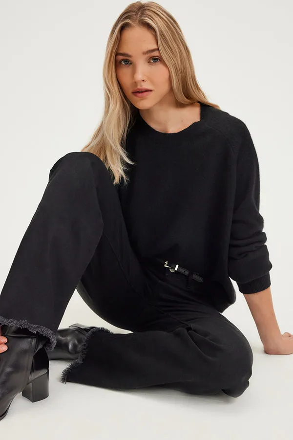 PabloJULISSA BLACK CASHMERE ROUND NECK SWEATER