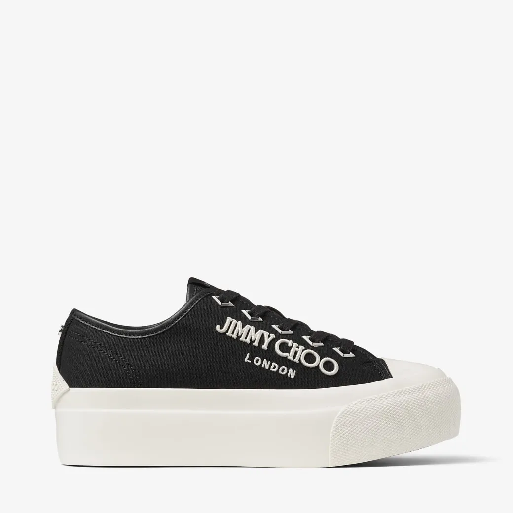 Palma Maxi/f Black and Latte Canvas Platform Trainers with Embroidered Logo