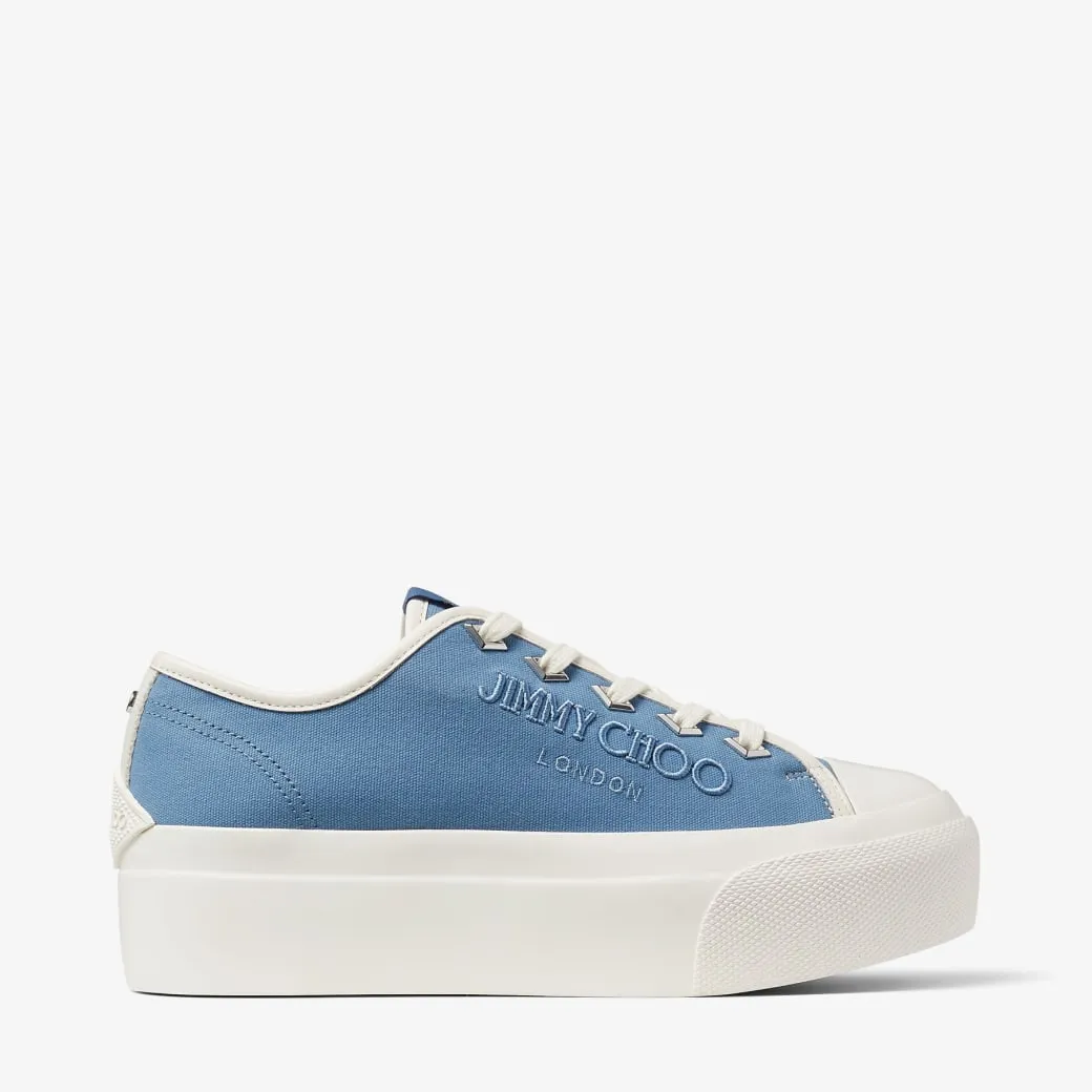 Palma Maxi/f Denim and Latte Canvas Platform Trainers with Embroidered Logo